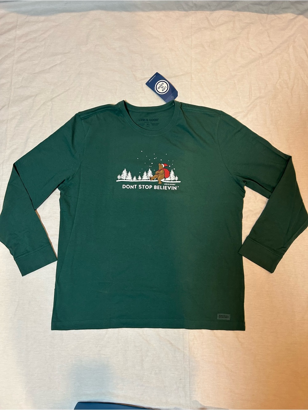Life Is Good Forest Green Long-Sleeve Graphic Tee with Red Accent